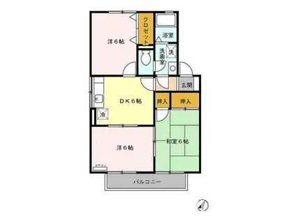 フォーシーズンA棟(3DK/2階)の間取り写真