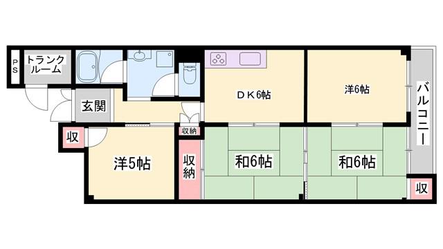北河原ハイツ(3LDK/3階)の間取り写真