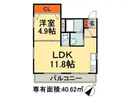 桜華BLDG(1LDK/3階)の間取り写真