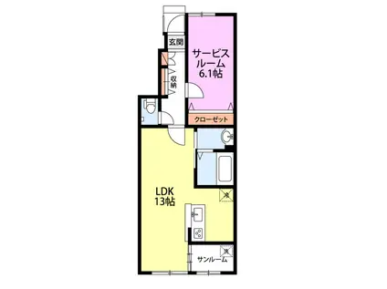 CIAVITA五十嵐中島 B棟(1LDK/1階)の間取り写真