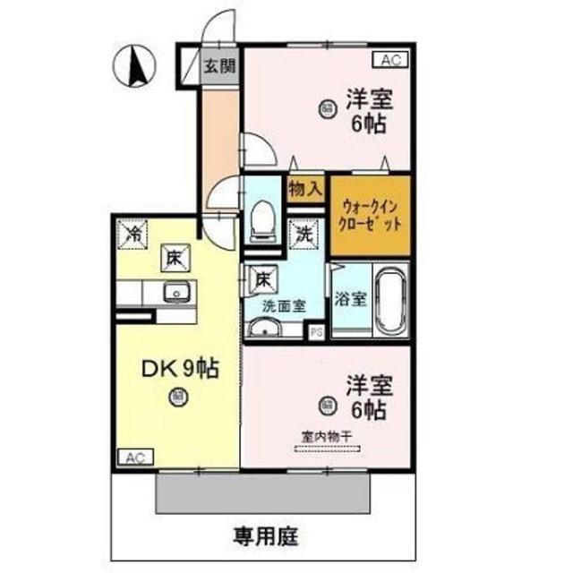 D-ROOMシルクマムB(2DK/1階)の間取り写真