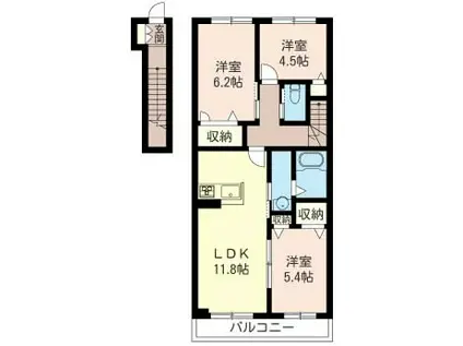 ハイビューティフルD(3LDK/2階)の間取り写真