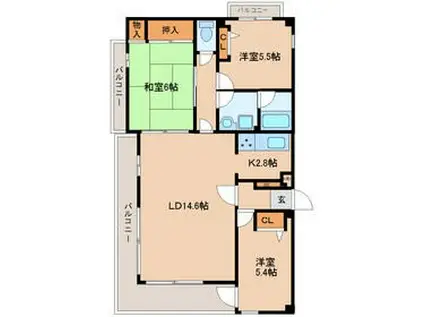 ベルフルール耕土(3LDK/3階)の間取り写真