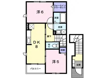 ベルフラワー II(2DK/2階)の間取り写真
