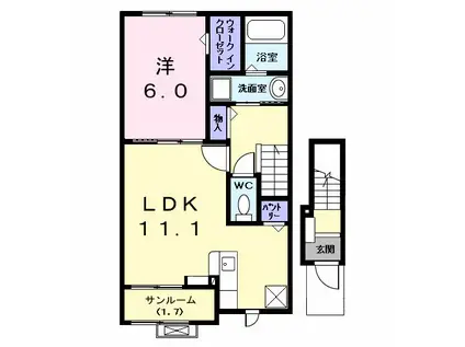 カンファタブルKII(1LDK/2階)の間取り写真