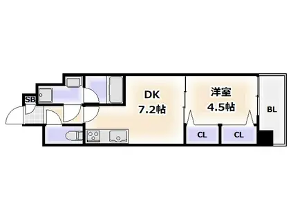 ジョイアナンバ(1DK/2階)の間取り写真