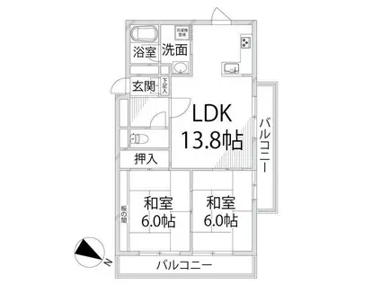 エスティークロダ(2LDK/5階)の間取り写真