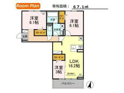 LECHE鳥追(3LDK/2階)の間取り写真