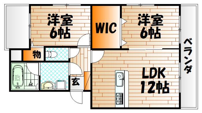 エクセルシティ門司 B棟(2LDK/1階)の間取り写真