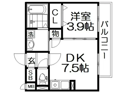 YNレジデンス枚方(1DK/2階)の間取り写真