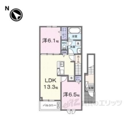 グランディール富雄南(2LDK/2階)の間取り写真
