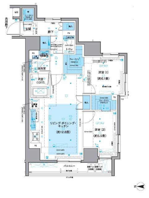 KDXレジデンス三鷹(2LDK/9階)の間取り写真