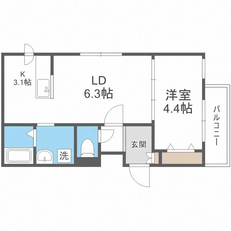 メニーズコート東屯田通(1LDK/1階)の間取り写真