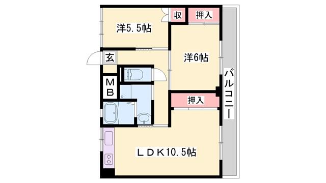 ビレッジハウス尾上(2LDK/1階)の間取り写真