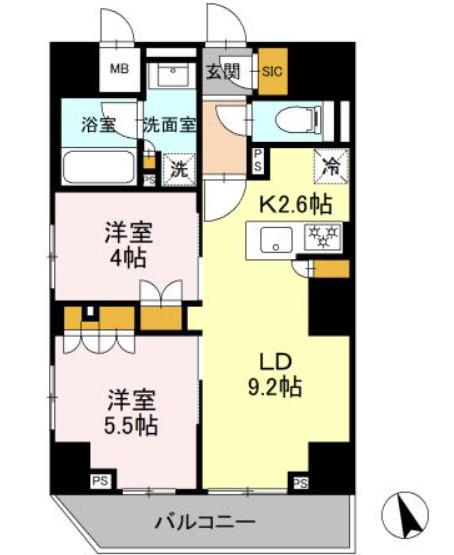 リーラ品川戸越(2LDK/9階)の間取り写真