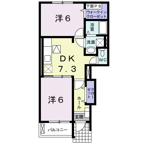 コリーヌA(2DK/1階)の間取り写真