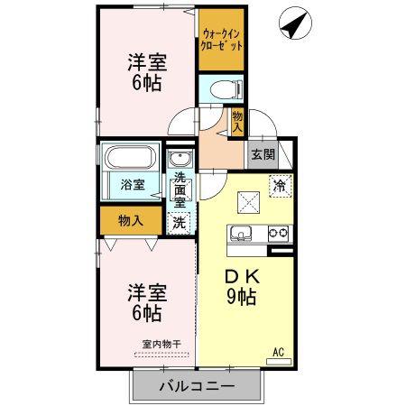 ツバイ・ベーレンA棟(2DK/1階)の間取り写真