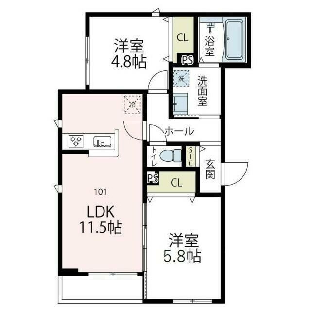 メゾンアイIII(2LDK/1階)の間取り写真