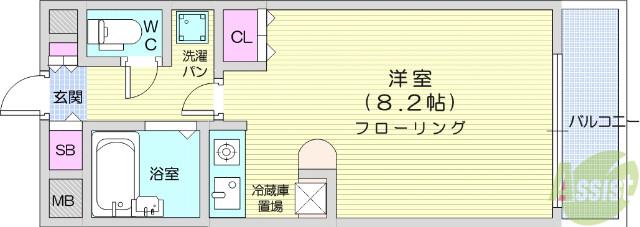 エクステリアJIN川内(ワンルーム/4階)の間取り写真