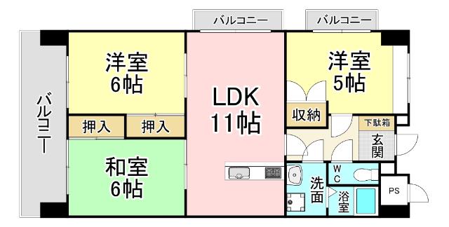 サンシティ駅南(3LDK/3階)の間取り写真