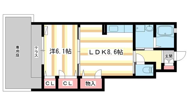 ラサンテ(1LDK/1階)の間取り写真