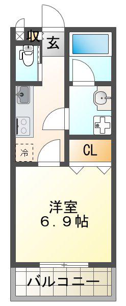 ヴィアノ東垂水(1K/2階)の間取り写真