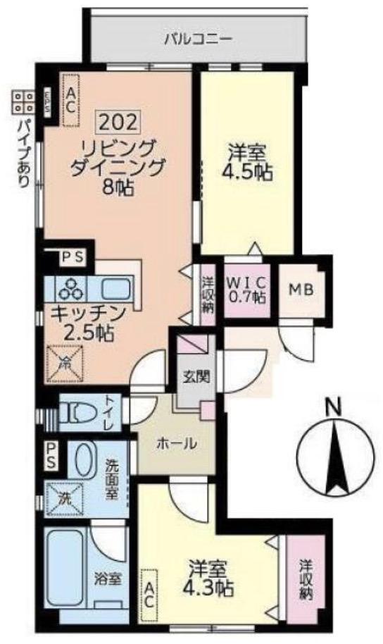 白金K-FLATII(2LDK/4階)の間取り写真