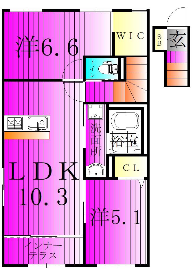 プリオーレおおたかの森(2LDK/2階)の間取り写真