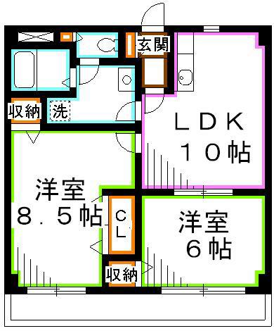 クレール秀光(2LDK/3階)の間取り写真