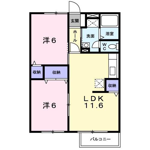 プロムナ-ドA(2LDK/1階)の間取り写真