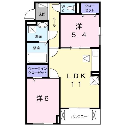 エスポワール南摂津(2LDK/2階)の間取り写真
