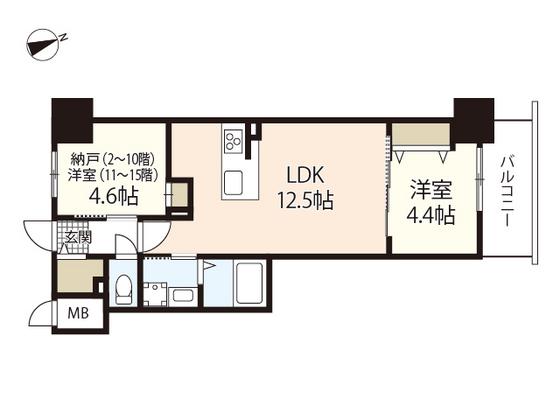 S-RESIDENCE富士見町AGLITTER(2LDK/14階)の間取り写真