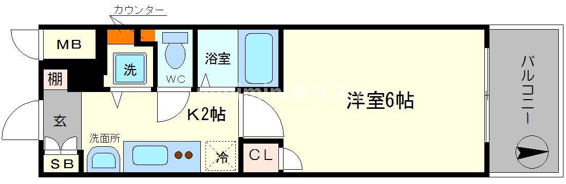 プレサンス難波元町(1K/6階)の間取り写真