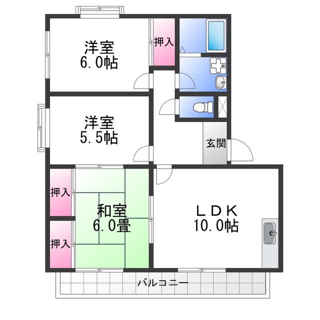 ヴィブレ大歳 A棟(3LDK/1階)の間取り写真