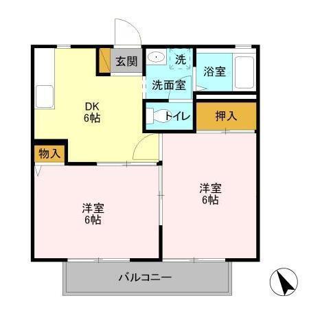 ルミエール II(2DK/1階)の間取り写真