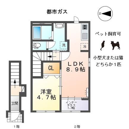 ネオハピネスアオシゲ(1LDK/2階)の間取り写真