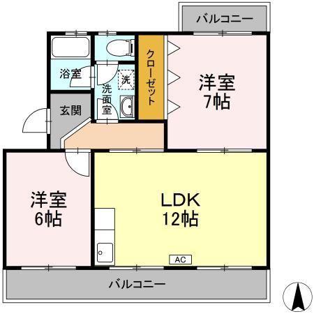コトー萩(2LDK/1階)の間取り写真