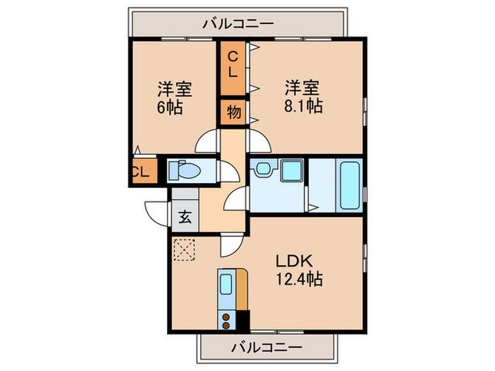 グランドアトリオ神戸西C棟(2LDK/2階)の間取り写真