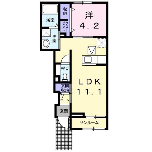 OJ.マーキュリ(1LDK/1階)の間取り写真
