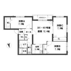 グランメール幌西(3LDK/4階)の間取り写真