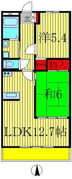 サウスコート八柱(2LDK/3階)の間取り写真