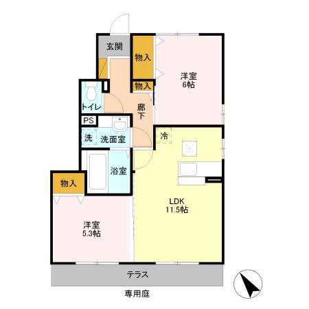 グランメール(2LDK/1階)の間取り写真