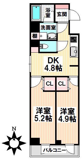 ウエストIN柴田(2DK/2階)の間取り写真