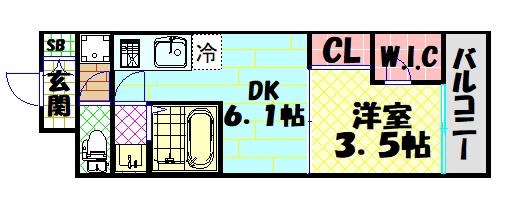 DIMORA難波(1DK/3階)の間取り写真