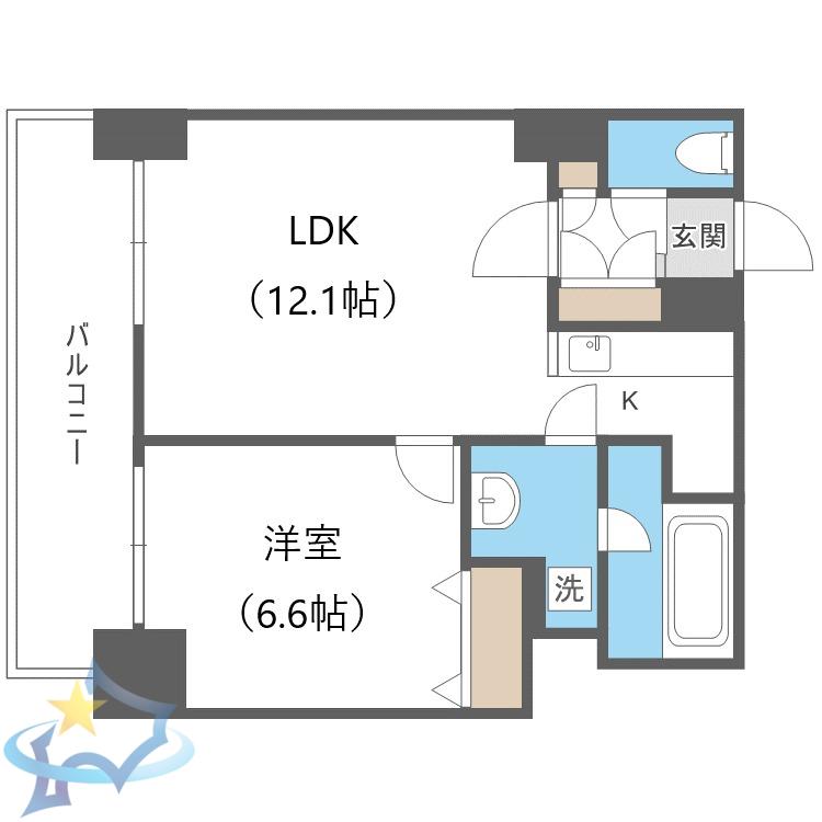 グランドタワー札幌(1LDK/5階)の間取り写真