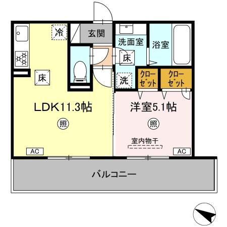 CIEL B棟(1LDK/1階)の間取り写真