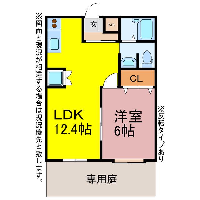 ＪＲ飯田線 小坂井駅 徒歩3分 2階建 築35年(1LDK/1階)の間取り写真