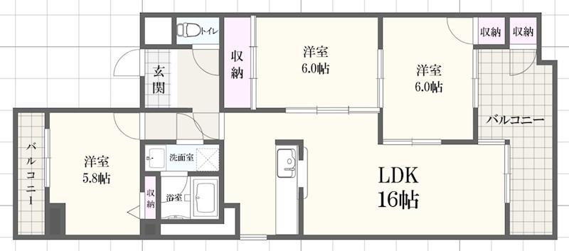MISTRAL城西II(3LDK/3階)の間取り写真