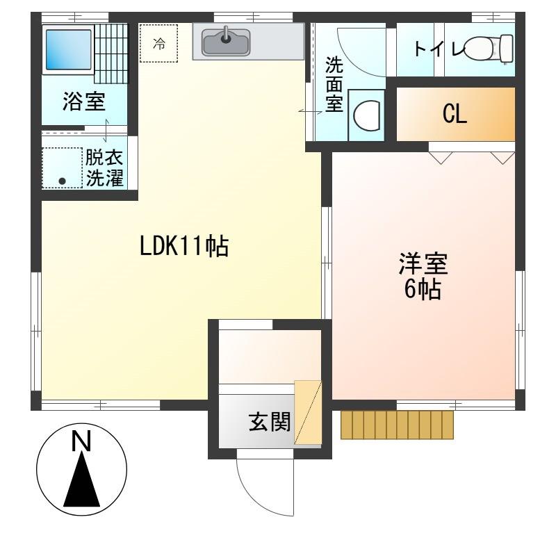 フリーデ国立(1LDK/1階)の間取り写真