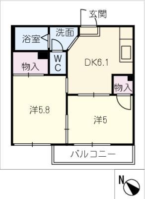 コーポ藤塚(2DK/2階)の間取り写真